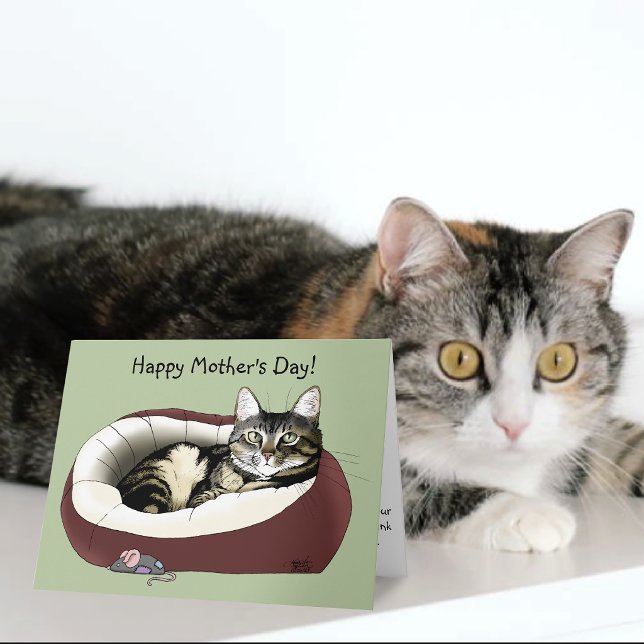 Süße getigerte Katze Grüner Muttertag Karte (Von Creator hochgeladen)