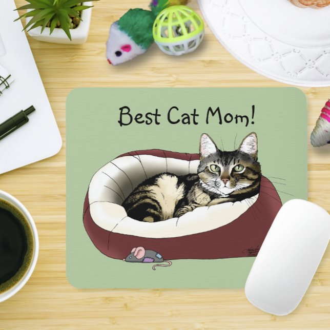 Süße getigerte Katze Grüner Muttertag Mousepad (Von Creator hochgeladen)