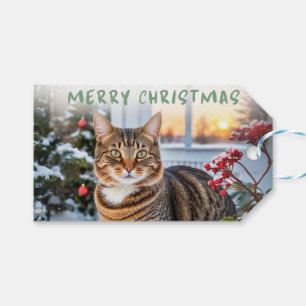 Süße getigerte Katze im Schnee Tier-Themen-Weihnac Geschenkanhänger