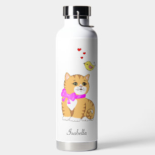 Süße getigerte Katze & kleiner Vogel Trinkflasche