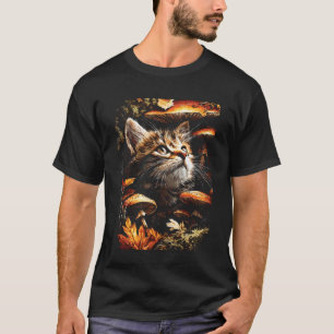 Süße getigerte Katze mit Herbstlaub Pilzen Herbst T-Shirt