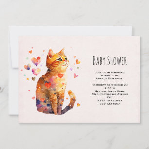 Süße getigerte Katze mit Herzen Baby Shower Einladung