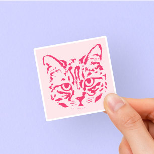 Süße getigerte Katze Rosa und Rotes Quadrat Aufkleber