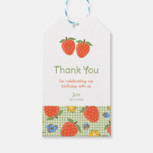 Süße Gingham-Erdbeer-Mädchen-Geschenkanhänger zum 