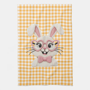 Süße Gingham-Häschen mit rosa Herzbrille Geschirrtuch