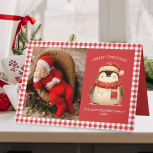 Süße Gingham-Karo-Familien-Weihnachtsfoto Karte