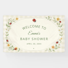 Süße Gingham-Marienkäfer-Wildblumen-Baby-Party Banner