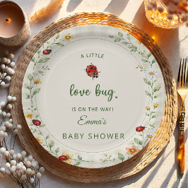Süße Gingham-Marienkäfer-Wildblumen-Baby-Party Pappteller