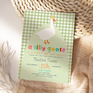 Süße Gingham neutrale Alberne Gans Baby-Party Einladung