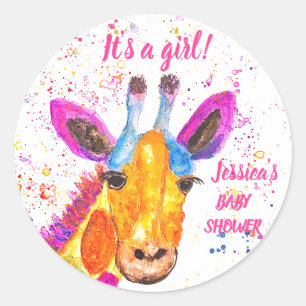 Süße Giraffe Aquarell Safari Dschungel Baby Shower Runder Aufkleber