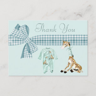 Süße Giraffe Blau Junge Baby Shower Dankeschön Dankeskarte