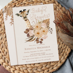 Süße Giraffe Boho Trockenblumen Baby Shower  Folieneinladung