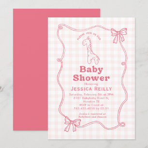 Süße Giraffe Karo-Bow Elegante Babyparty-Einladung Einladung