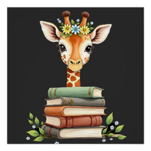 Süße Giraffe mit Buch Floral Bookworm Bibliothekar Poster