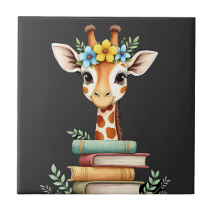 Süße Giraffe mit Buch Florale Bücherwurm-Bibliothe Fliese