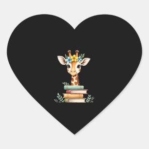 Süße Giraffe Mit Buch Florale Bücherwurm-Bibliothe Herz-Aufkleber