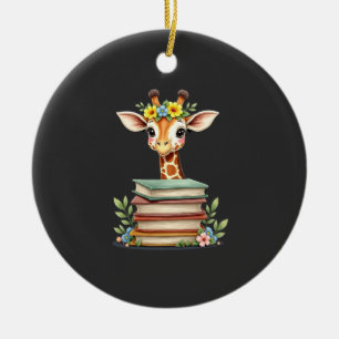 Süße Giraffe mit Buch Florale Bücherwurm Bibliothe Keramik Ornament