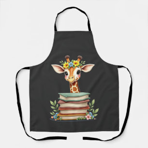 Süße Giraffe mit Buch Florale Bücherwurm-Bibliothe Schürze