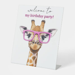  Süße Giraffe mit rosa Brille Sockelschild