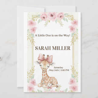 Süße Giraffe Rosa Florales Babyshower-Einladung Einladung