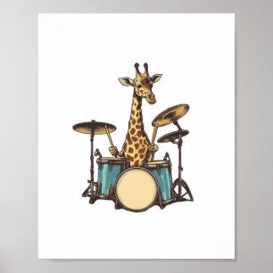 Süße Giraffe spielt Schlagzeug Giraffen Drummer Mu Poster