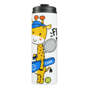 Süße Giraffe Tennis Field Day – Lustige Sportfigur Thermosbecher