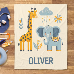 Süße Giraffe und Elefant Safari Freunde Fleecedecke