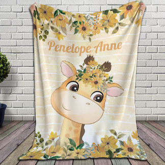 Süße Giraffe und Sonnenblumen-Decke mit Namen Sherpadecke