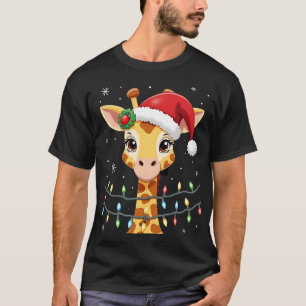 Süße Giraffe Weihnachtslichter Santa Hut Xmas Schl T-Shirt