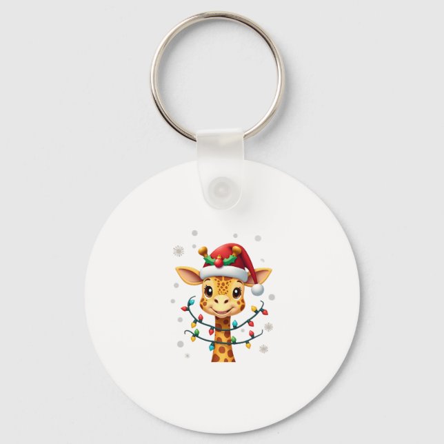 Süße Giraffe-Weihnachtslichter Weihnachtsmannmütze Schlüsselanhänger (Vorderseite)