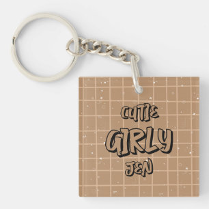 Süße Girly Braun Gingham Acryl-Schlüsselanhänger Schlüsselanhänger