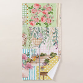 Süße, girly Pastell-Hintergrund Floralkollage-Kuns Badhandtuch Set