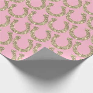 Süße Glamour-Hufeisen Gold Rosa Glitter Geschenkpapier