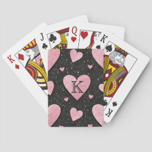 Süße Glamour-Pink-Herzen auf schwarzem Glitter-Mon Spielkarten