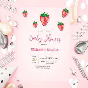 Süße Glitter Erdbeeren Punkte Babyparty Einladung