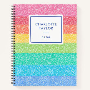 Süße Glitter-Regenbogenstreifen Bunte Namensschrif Notizbuch