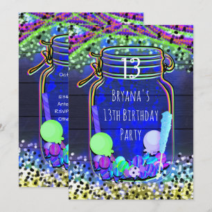 Süße Glow-in-the-Dark-Mason-Glas-Party-Einladungen Einladung