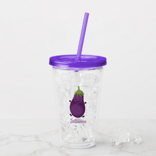 Süße glückliche Aubergine Cartoon-Illustration Acryltrinkbecher