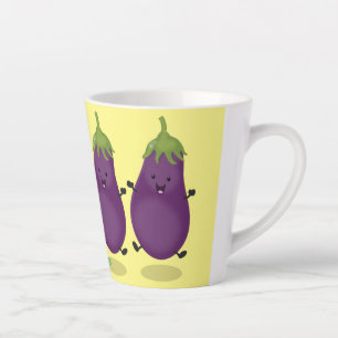 Süße glückliche Aubergine Cartoon-Illustration Milchtasse