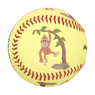 Süße glückliche Baby-Orang-Utan-Comic-Illustration Baseball
