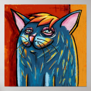 Süße glückliche blaue Katze Digital-Ölpastell Poster