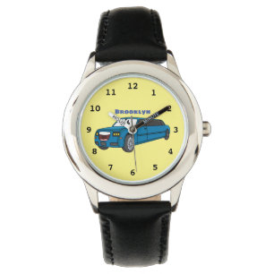 Süße glückliche blaue Limousine Cartoon Auto Armbanduhr