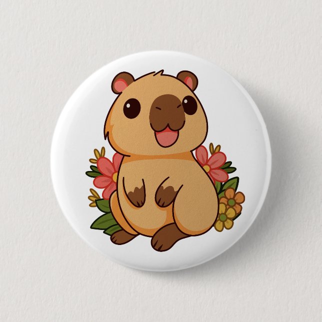 Süße glückliche Capybara-Zeichnung Button (Vorderseite)