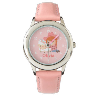 Süße glückliche Cowgirl mit Lamm für Mädchen Armbanduhr