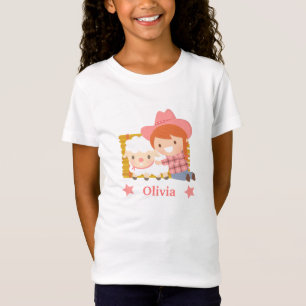 Süße glückliche Cowgirl mit Lamm für Mädchen T-Shirt