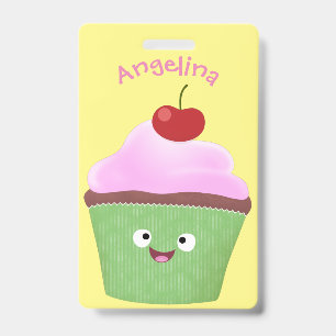Süße glückliche Cupcake-Cartoon-Illustration Ausweis