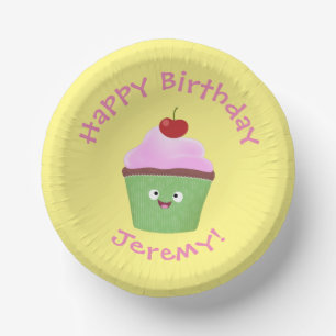 Süße glückliche Cupcake-Cartoon-Illustration Pappteller