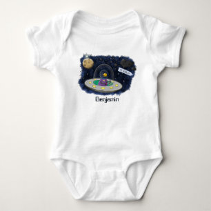 Süße glückliche Fisch-UFO-Weltraum-Cartoon-Illustr Baby Strampler