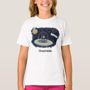 Süße glückliche Fisch-UFO-Weltraum-Cartoon-Illustr T-Shirt