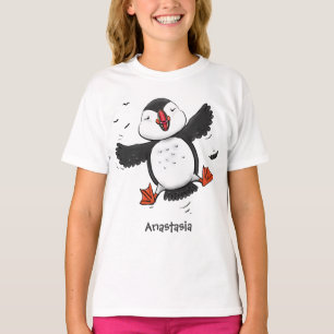 Süße glückliche fliegende Papageientaucher blaue C T-Shirt